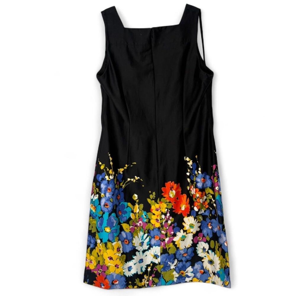 90s VTG Evan Picone Black Floral Cocktail Dress sz 10 Cotton Bold Garden Print - Picture 5 of 9